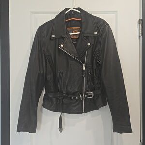 Black Leather Biker Jacket - Women